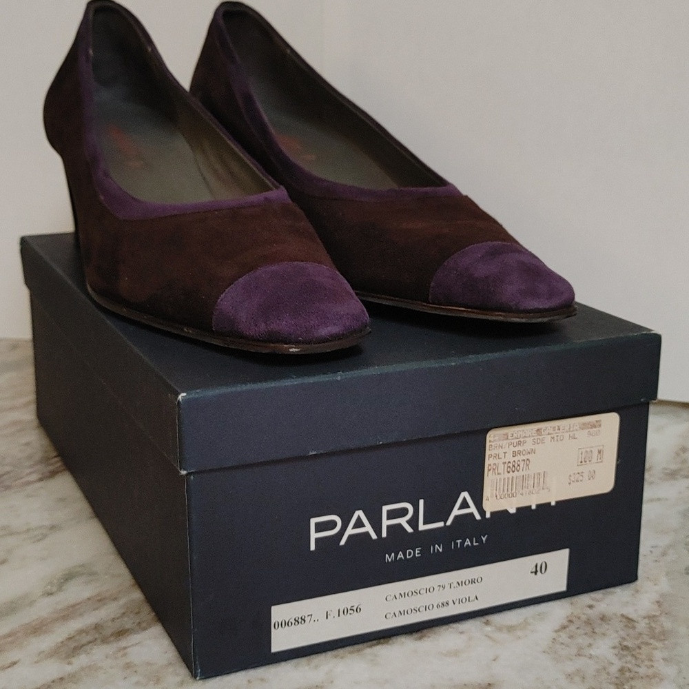 Parlanti Brown and Purple Suede Square Toe Heels Size 40